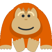 a cartoon illustration of an orangutan with a smile on its face