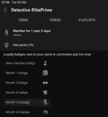 a screenshot of the detective elite prime app showing loyalty badges next to your name in comments and live chat