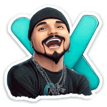 a sticker of a man with a beard wearing a black beanie