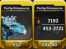 two cards for pachyrhinosaurus and pachyrhinosaurus lv 40