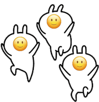 three drawings of rabbits with smiley faces on them