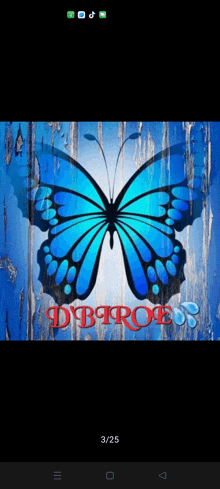 a picture of a blue butterfly on a blue background with the word dobross on the bottom