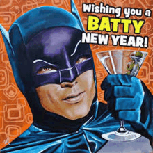 a painting of batman holding a martini glass