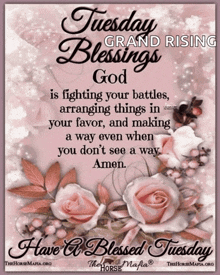 a poster that says tuesday grand rising blessings