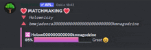 a screenshot of a discord conversation between two people named matchmaking