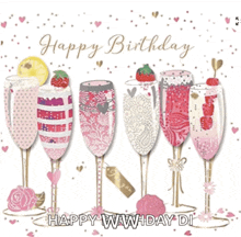 a birthday card with champagne glasses and the words happy waw-day di