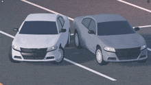 two cars are parked next to each other on a road