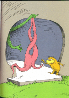 a cartoon drawing of a cat and a monster with the letters lr smith on the bottom right