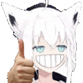 a cat girl with ears is giving a thumbs up .