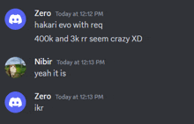 a screenshot of a discord chat between zero and nibir