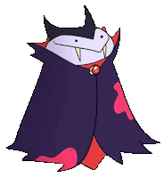 a cartoon drawing of a vampire wearing a black cape and a red cape .