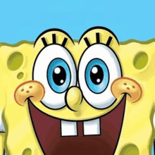 a close up of spongebob squarepants ' face with a big smile