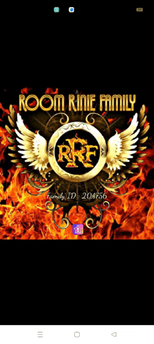 a room rinie family logo with wings on a black background