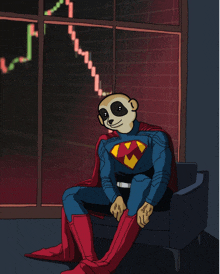 a cartoon of a meerkat dressed as superman sitting on a couch