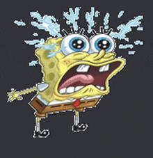 a cartoon of spongebob with his mouth open and water coming out of his eyes .