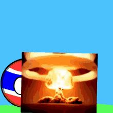 a picture of a nuclear explosion is behind a cd