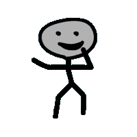 a stick figure with a gray face and a smile on his face