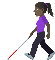 a cartoon of a blind woman walking with a white cane