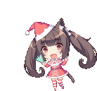 a chibi girl is wearing a santa hat and a christmas dress .