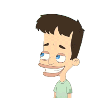 a cartoon of a man with big eyes and a big smile