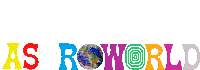 a colorful logo for astroworld with a picture of the earth in the middle