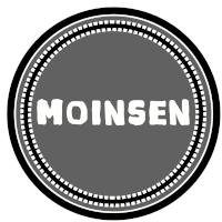 a black and white circle with the word moinsen inside