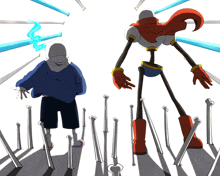 a cartoon of sans and papyrus standing next to each other surrounded by bones