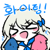 a cartoon of a girl with a blue bow on her head holding a pink and blue cotton candy .