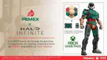 an advertisement for pemex halo infinite with a xbox game pass