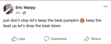 a facebook post by eric warpy with a picture of a pumpkin