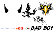 a bad boy logo with a bird and horns