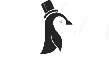 a black and white penguin with a top hat on .