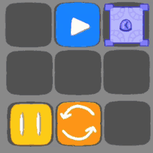 a blue square with a white play button and a purple square with a clock on it