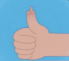 a cartoon hand is giving a thumbs up sign with the middle finger .