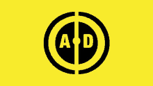 a black and yellow logo with the letters a and d inside of a circle