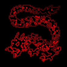 a black background with red lines and dots that looks like a snake