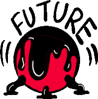 a cartoon drawing of a melting globe with the word future written around it