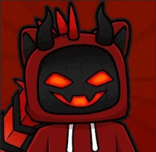 a cartoon of a devil wearing a red hoodie with horns and a smiling face .