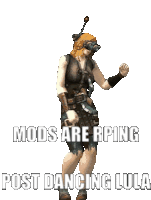 a woman in a steampunk outfit is dancing with the words mods are rping post dancing lula