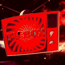 a picture of a red tv with the word boda on the screen