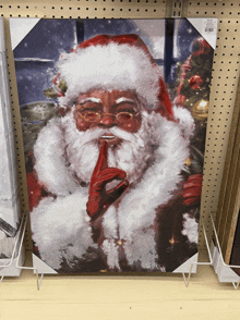 a painting of santa claus with a red glove on his finger