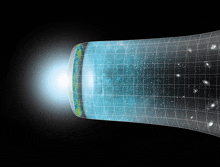 a drawing of the beginning of the universe with a light coming out of the center