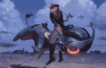 a painting of a woman sitting on a futuristic vehicle