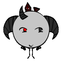 a drawing of a devil with horns and red eyes