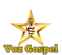 a logo for voz gospel shows a hand holding a microphone in front of a star