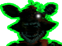 a computer generated image of a bear with glowing eyes and a green glow around it .