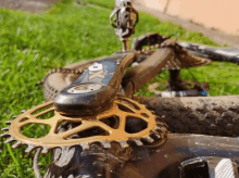 a close up of a bicycle gear that says ox