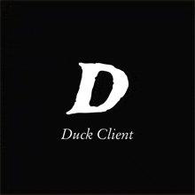 a black background with a white letter d and duck client written below it