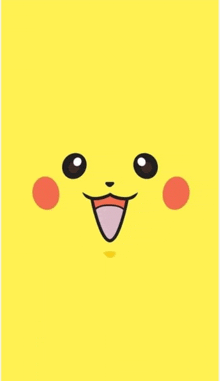 a pikachu face on a yellow background with its tongue hanging out .