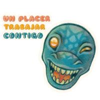 a sticker that says un placer trabajar contigo with a blue monster